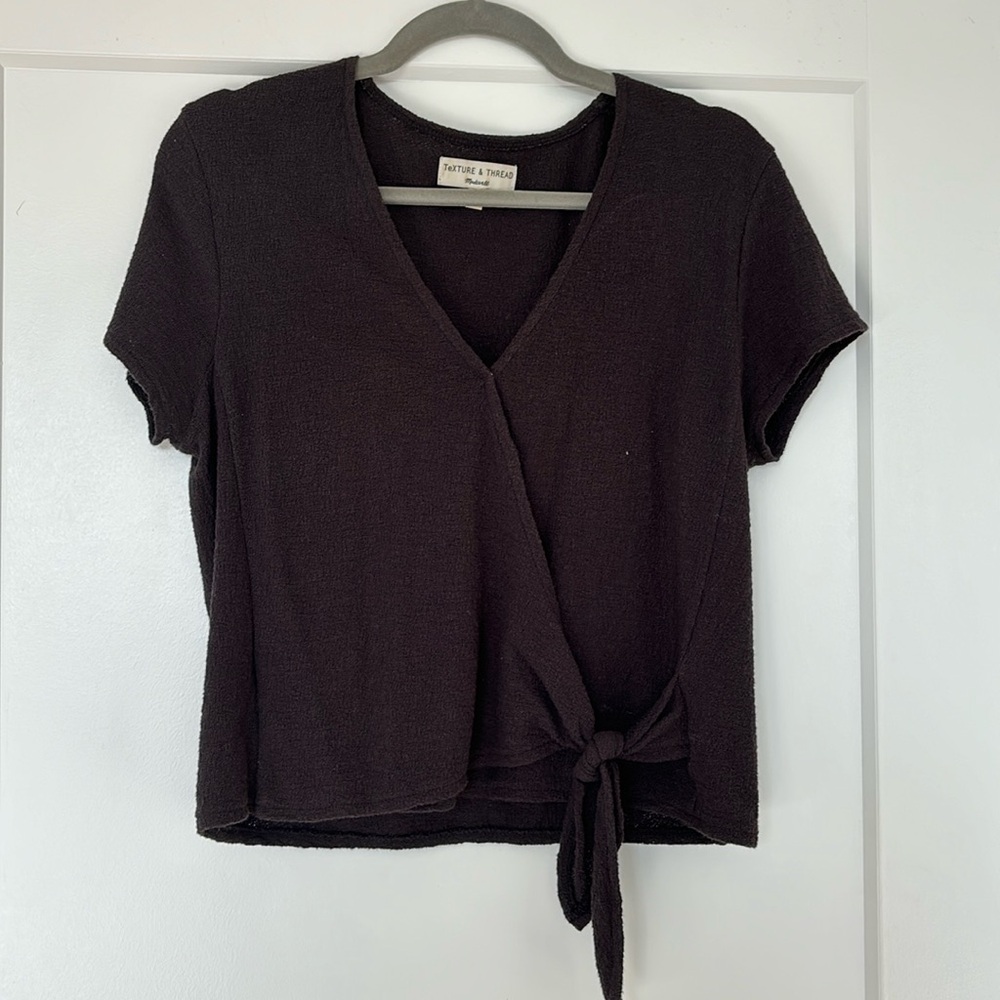 Black short sleeve wrap shirt